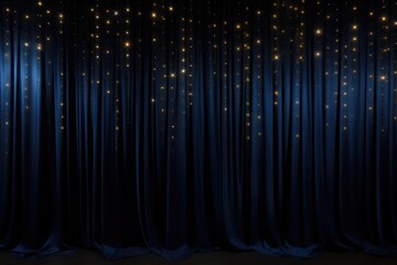 Poster - Blue curtain with gold stars, suitable for home decor
