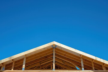 Wall Mural - construction of the wooden house top view blue sky 