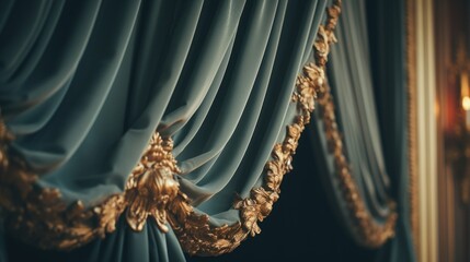 Poster - Detailed image of a curtain with elegant gold trim, perfect for interior design projects