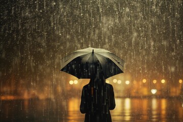 Poster - A person holding an umbrella in the rain. Suitable for weather or protection concepts