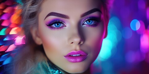 Poster - Close up of a woman with vibrant makeup, perfect for beauty and fashion content