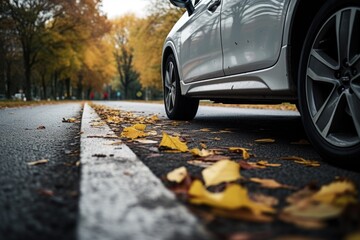 Poster - A car parked on the side of the road. Suitable for transportation concepts