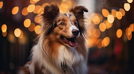 Canvas Print - festive dog with christmas lights