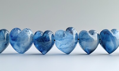 Canvas Print - A row of blue hearts. Can be used to represent love, relationships, or Valentine's Day