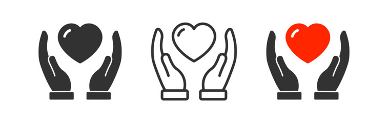 Hand holding heart icon. Health care. Giving love. Human hope. Medicine protection. Charity sign.