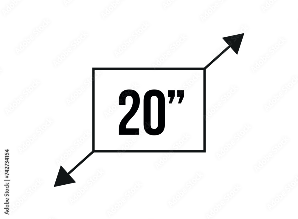 20 inches. Vector screen measurement and resolution in inches. Size in ...