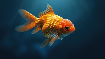 Wall Mural - A goldfish is elegantly swimming in crystal-clear water, gracefully moving its fins and tail as it navigates its aquatic environment. The sunlight reflects off its scales, creating a mesmerizing sight