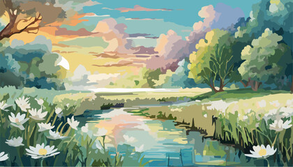 Wall Mural - Beautiful spring in the forest. Ai generated