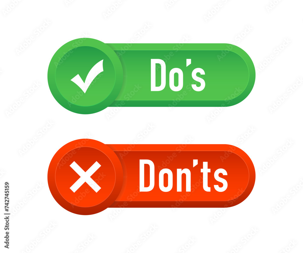Checkmark button ui with do's and don'ts. Check mark and cross. Like ...