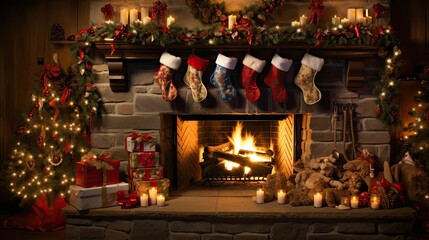 Canvas Print - christmas fireplace with stockings