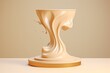 beige pedestal podium with liquid foundation splash swirl on light background