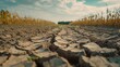 © Muhammad - Cracked, dry soil on a barren farmland, with wilted crops in the background,