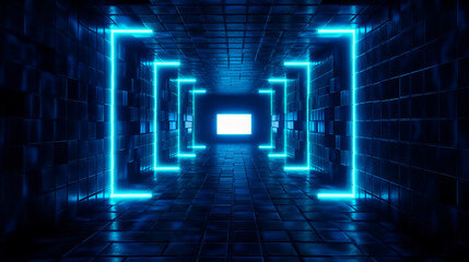 Wall Mural - neon light figures on a dark abstract background. neon lamps on a brick wall in a dark room