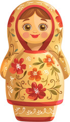 Wall Mural - Nested Wonders: A Cartoon of a Matryoshka Doll