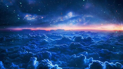 Wall Mural - flying at night above amazing clouds
