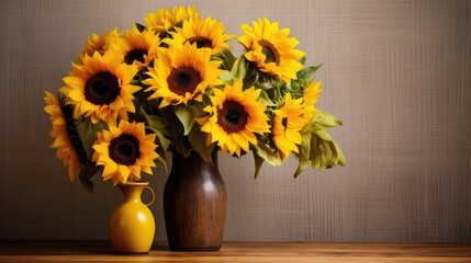 Poster - bright sunflowers on table