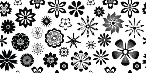 Poster - Geometric flowers isolated on white background, seamless pattern, vector design	