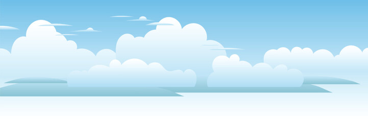 Wall Mural - Vector drawing of sky with white clouds, cartoon illustration, natural background	