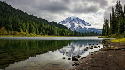 Wall Mural - reflection rainier lake