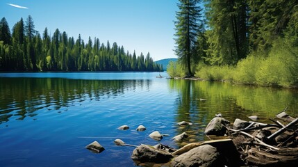 Wall Mural - reflection loon lake