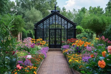 A stunning garden filled with an array of vibrant and diverse flowers in various hues and shades.