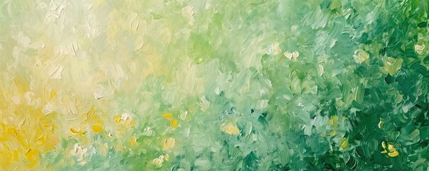 Wall Mural - Flower background in art nouveau painting style with empty space for your text. Soft green abstract banner.