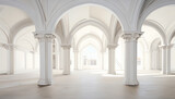 Fototapeta Perspektywa 3d - the white hall with many gothic arches 