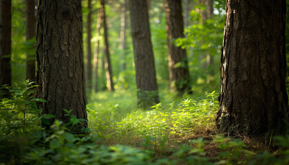 Wall Mural - Forest scene showcasing various stages of tree growth - wide format