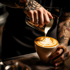 Poster - Close-up of a barista pouring latte art.