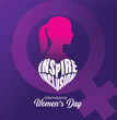 International women's day concept poster. Woman sign illustration background. 2024 women's day campaign theme- #InspireInclusion typo vector.