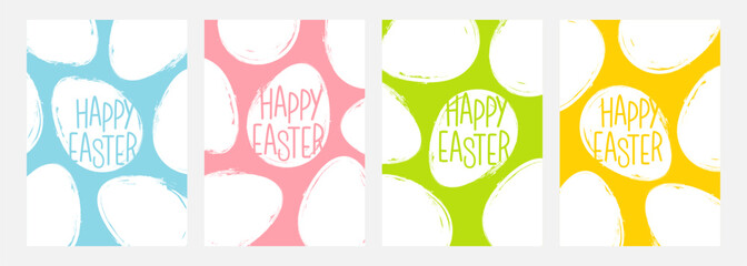 Poster - Happy Easter Set. Festive backgrounds with white brush stroke Easter eggs. Holiday collection for Easter celebrate greetings and invitations. Vector illustration.	