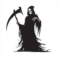 Wall Mural - Enigmatic Halloween Grim Reaper Silhouette Ensemble - A Chilling Dance of Shadows for Your Creative Exploration
