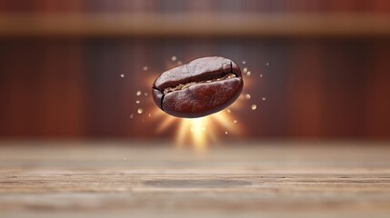 Wall Mural - Roasted coffee beans levitation with small fire on dark background, copy space for text