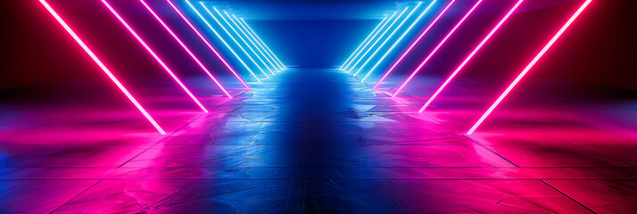 Wall Mural - Futuristic Neon Corridor: Bright Lights and Dark Spaces in a Modern Interior Design