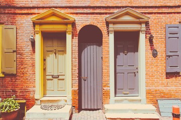 Wall Mural - Old Philadelphia - Elfreths Alley street view. Vintage color filtered toned style photo.