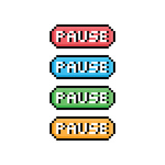 Poster - pause button 8 bit text pause Pixel art 8-bit for game 