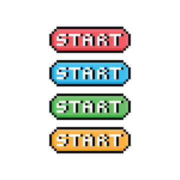 start button 8 bit text start Pixel art 8-bit for game 