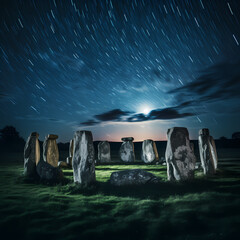 Poster - Ancient stone circle under a starry night sky.