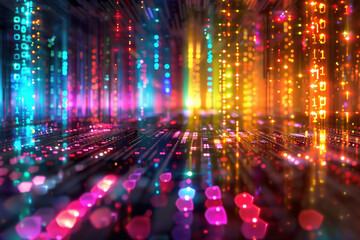 Poster - Abstract background with colorful lights. A slide background for showcasing coding. Background image. Created with Generative AI technology.