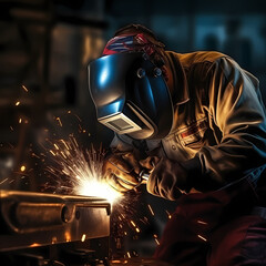 Wall Mural - A close-up of a welder at work. 