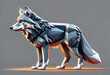 A low poly artwork of a grey wolf.