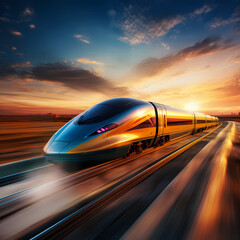 Canvas Print - A high-speed train racing through a blurred landscape