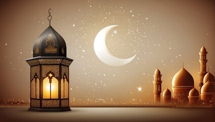 Ramadan Kareem background with arabic lantern and crescent moon