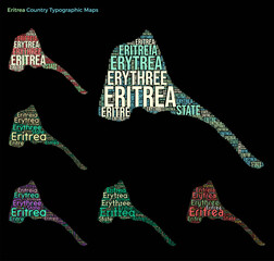 Poster - Eritrea. Set of typography style country illustrations. Eritrea map shape built of horizontal and vertical country names. Vector illustration.