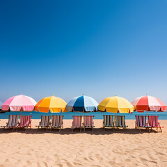 Canvas Print - A row of colorful beach umbrellas on the sand. 