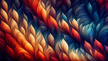 Leinwandbilder - Colorful abstract wavy background. Computer generated illustration. 3D rendering. vibrant texture that resembles a close up of overlapping feathers or petals