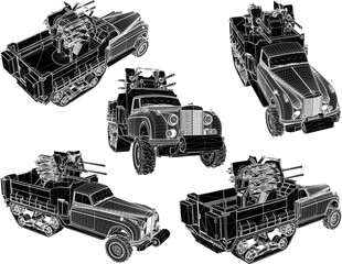 Wall Mural - vector sketch illustration design of world war combat car vehicle with full weapons