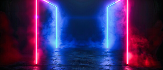 Wall Mural - Neon Dreams: A Futuristic Room with Glowing Lights and Modern Design