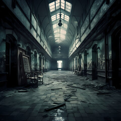 Wall Mural - Haunting abandoned asylum interior. 