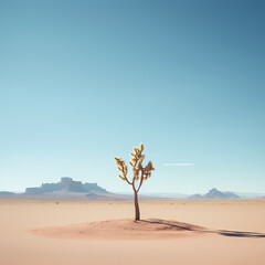 Poster - Minimalist desert landscape with a single cactus.